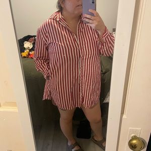 Zara Trafaluc Collection Long Sleeve Oversized Button-Down Shirt w/ Pockets